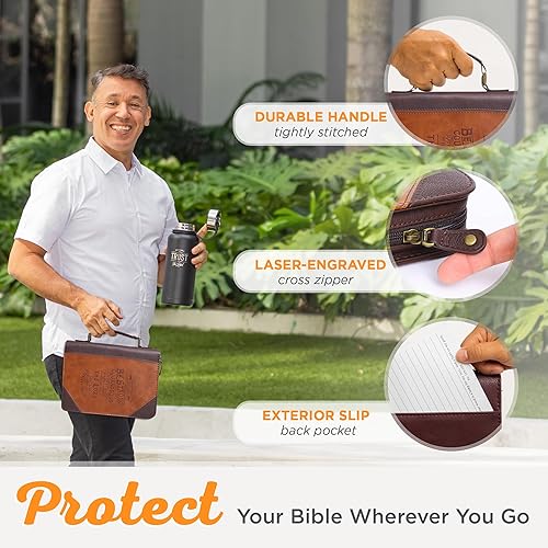 Miniatura 5 de Christian Art Gifts Funda de la Biblia clásica Do Not Be Afraid Joshua 19, piel sintética, caramelomarrón, XL