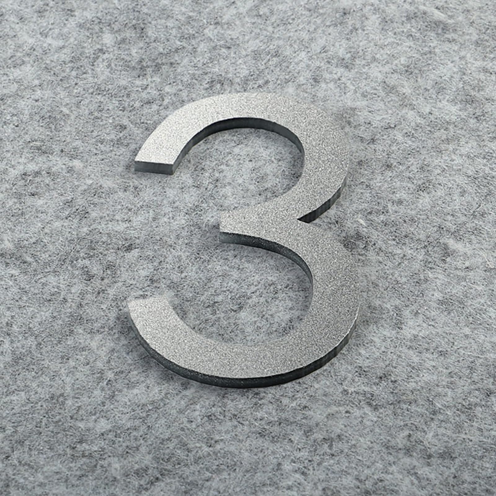 Self Adhesive House Numbers Stickers 2/3/4 Inch Modern Acrylic Door Number Gold/Silver/Black/White Address Mailbox Sign, for Wall Decor Hotel Apartment Cafe Room Yard Office Garden Street(Silver 3,2In