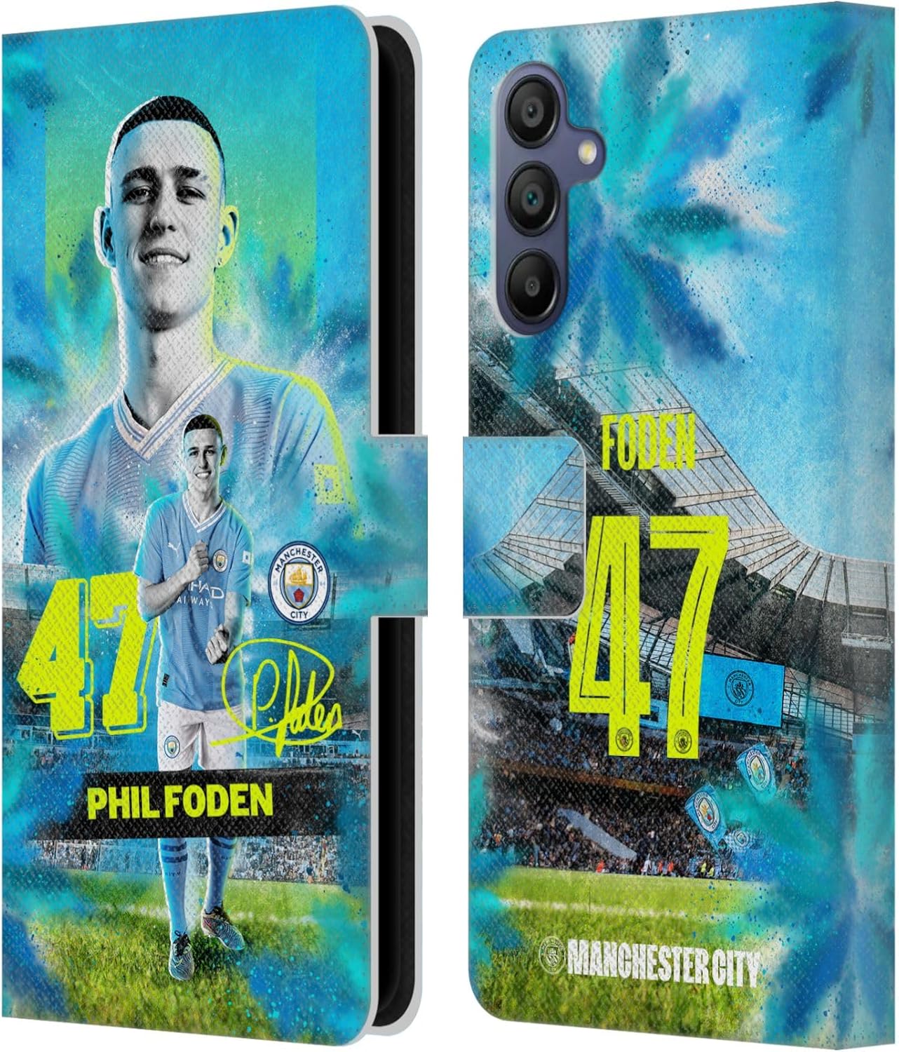 Head Case Designs Officially Licensed Manchester City Man City FC Erling Haaland 2023/24 First Team Leather Wallet Case Compatible with Samsung Galaxy A15