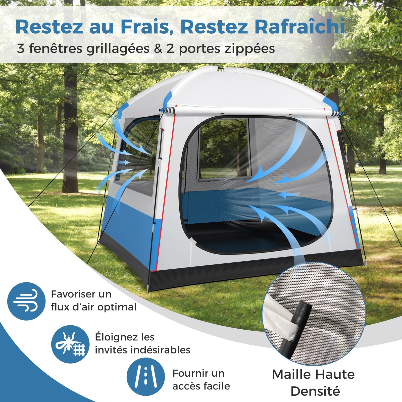 GOPLUS Tienda de Campaña para 5 Personas, Grandes Puertas de Malla de Doble Capa, Ventanas de Malla, Bolsa de Transporte, Ultraligera para Senderismo, 248 x 248 x 230 cm