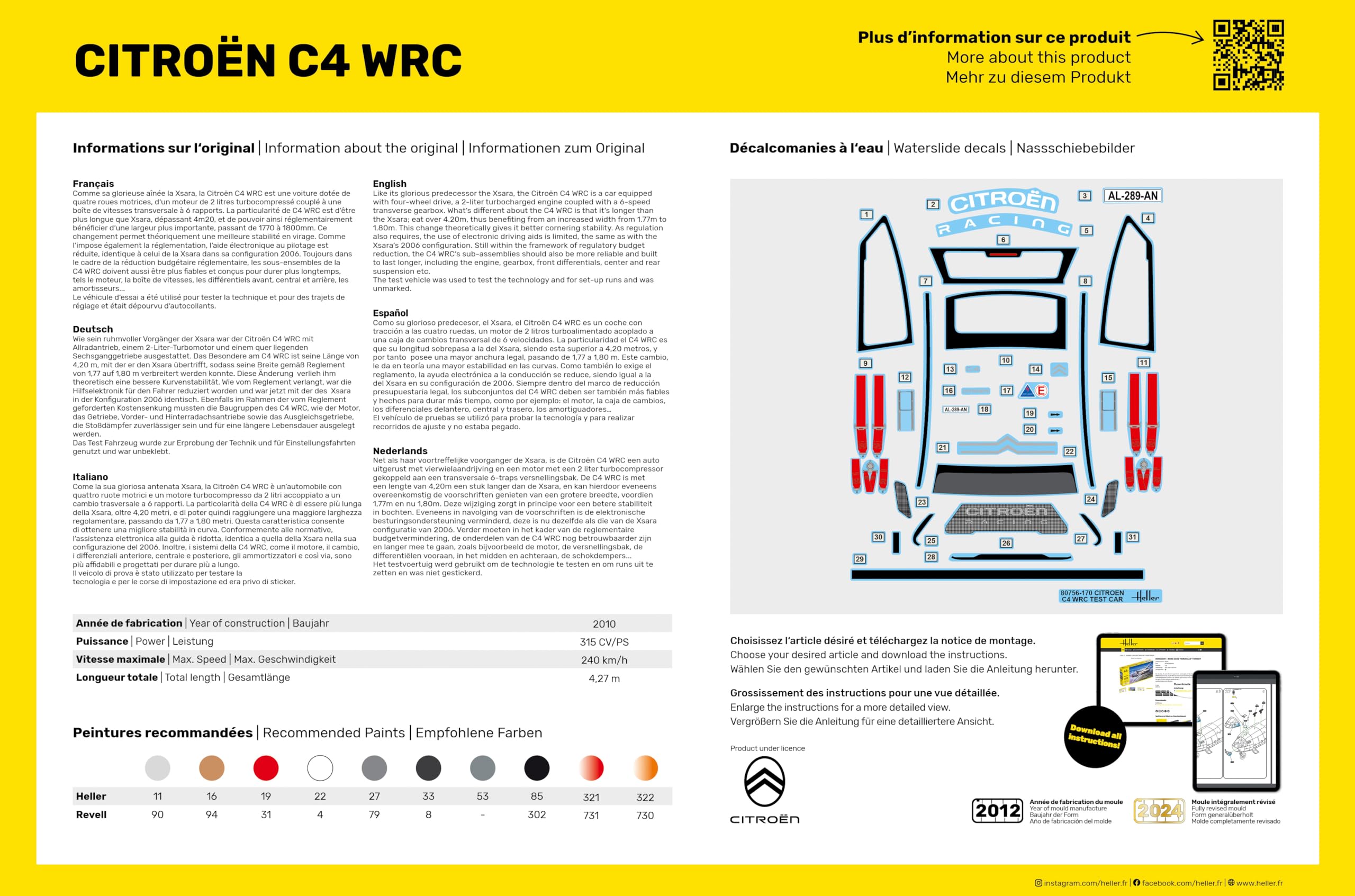 Heller 80756 - Modellino da Costruire, Citroën C4 WRC '10, Scala 1:24 [Importato da Francia]