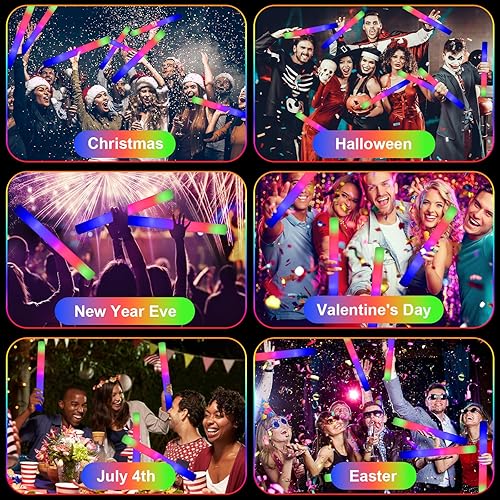 Miniatura 4 de EXCECAR 68 varillas de espuma brillantes, varillas de espuma con luz LED con 3 modos de cambio intermitente, brilla en la oscuridad para eventos,