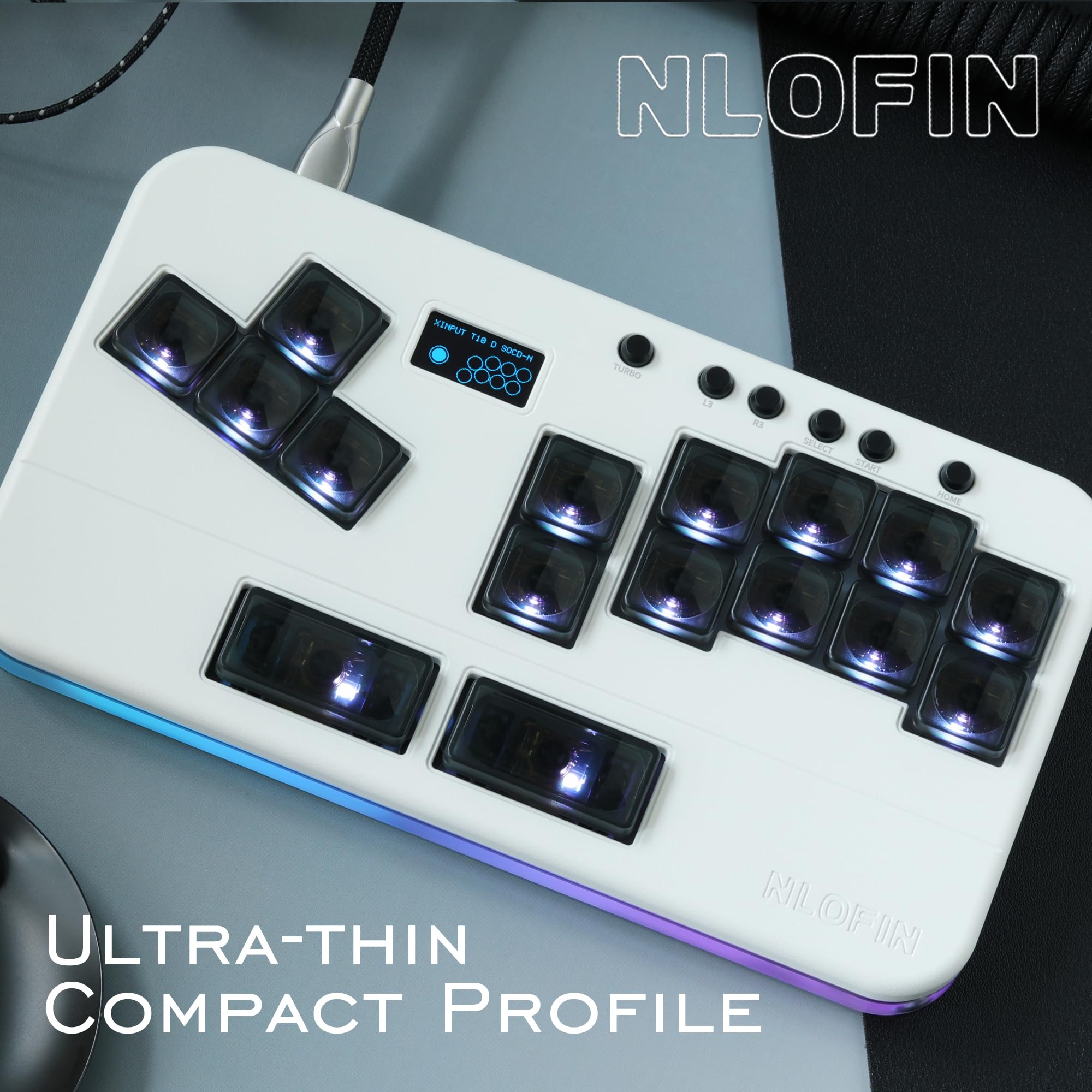 Mando sin palanca, mini teclado, controlador de arcade de 16 teclas con todos los botones (blanco)