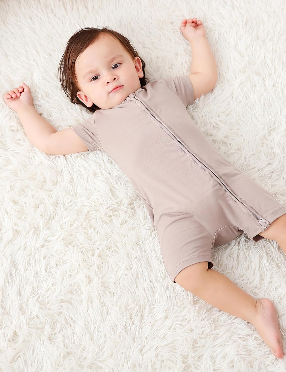 JunNeng Baby 2 Pack Rayon of Bamboo Romper Sleeper 2 Way Zipper Short Sleeve Jumpsuit Zipper Footless One-piece - Image 5