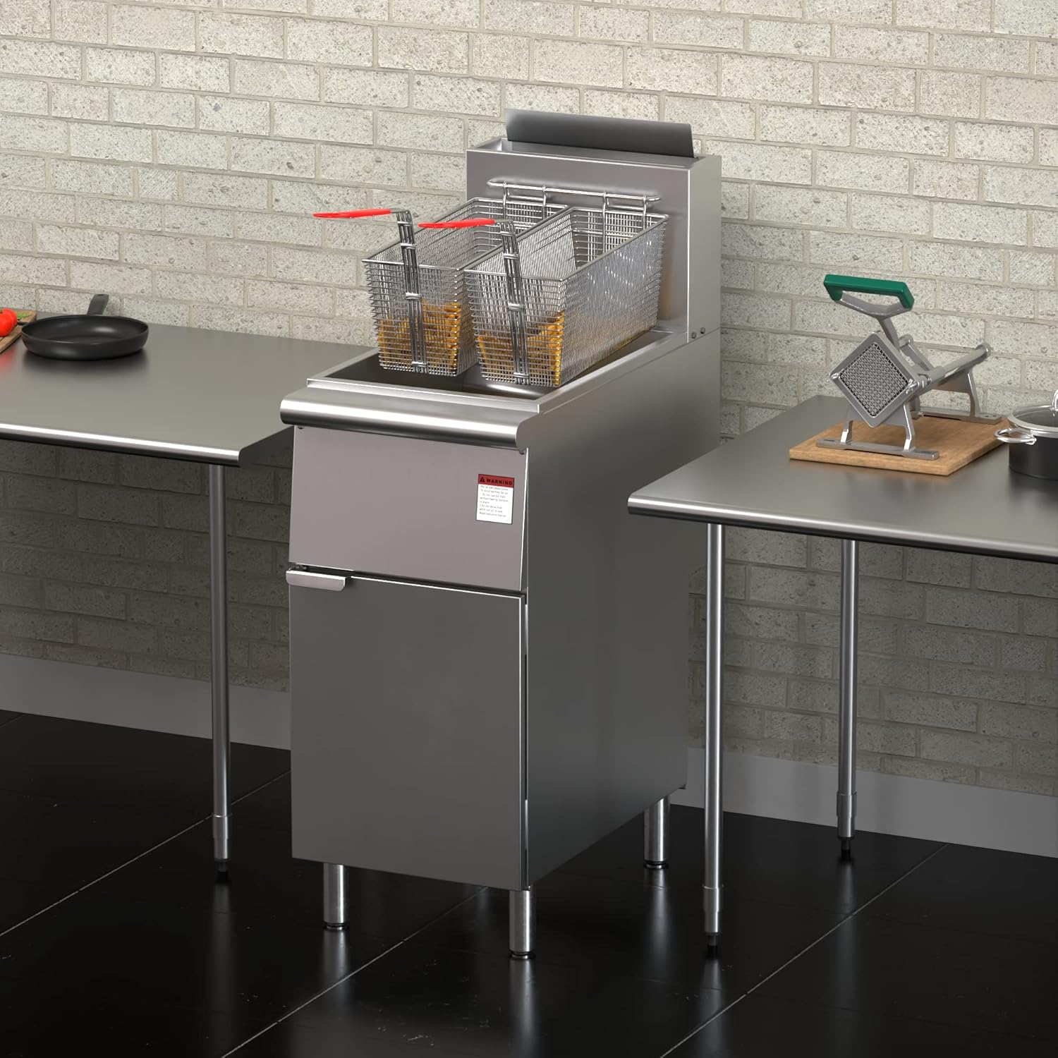 Krollen Industrial FF300 Liquid Propane Floor Fryer in a commercial kitchen setting