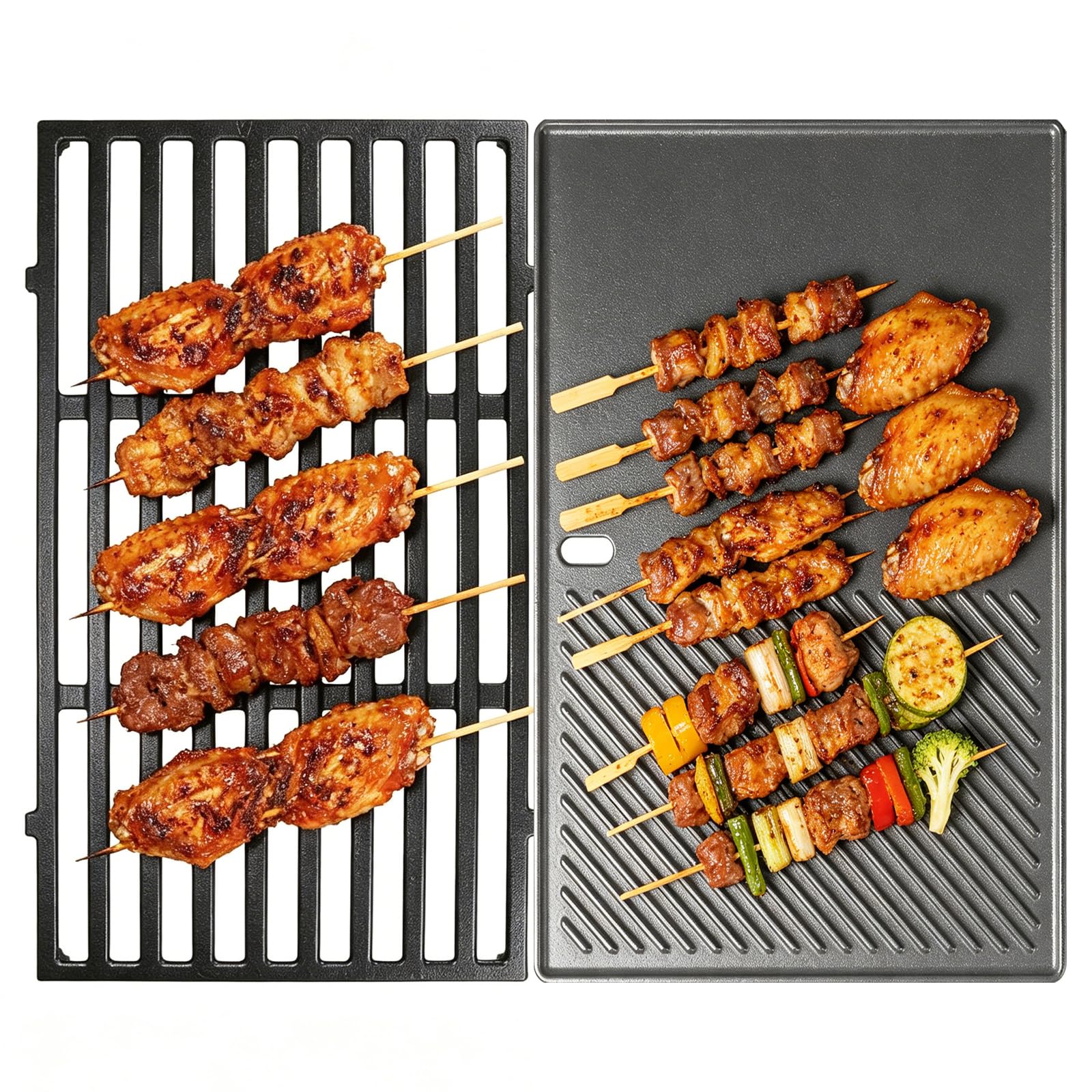 Gusseisen Grillplatte und Grillrost Ersatz für Weber Spirit I & II 200 Serie, Spirit E210, E220, S210, S220 Gasgrill, 44,5cm 7637 Gusseisen Grillroste für Weber Spirit 200(mit Vorderen Bedienknöpfen)