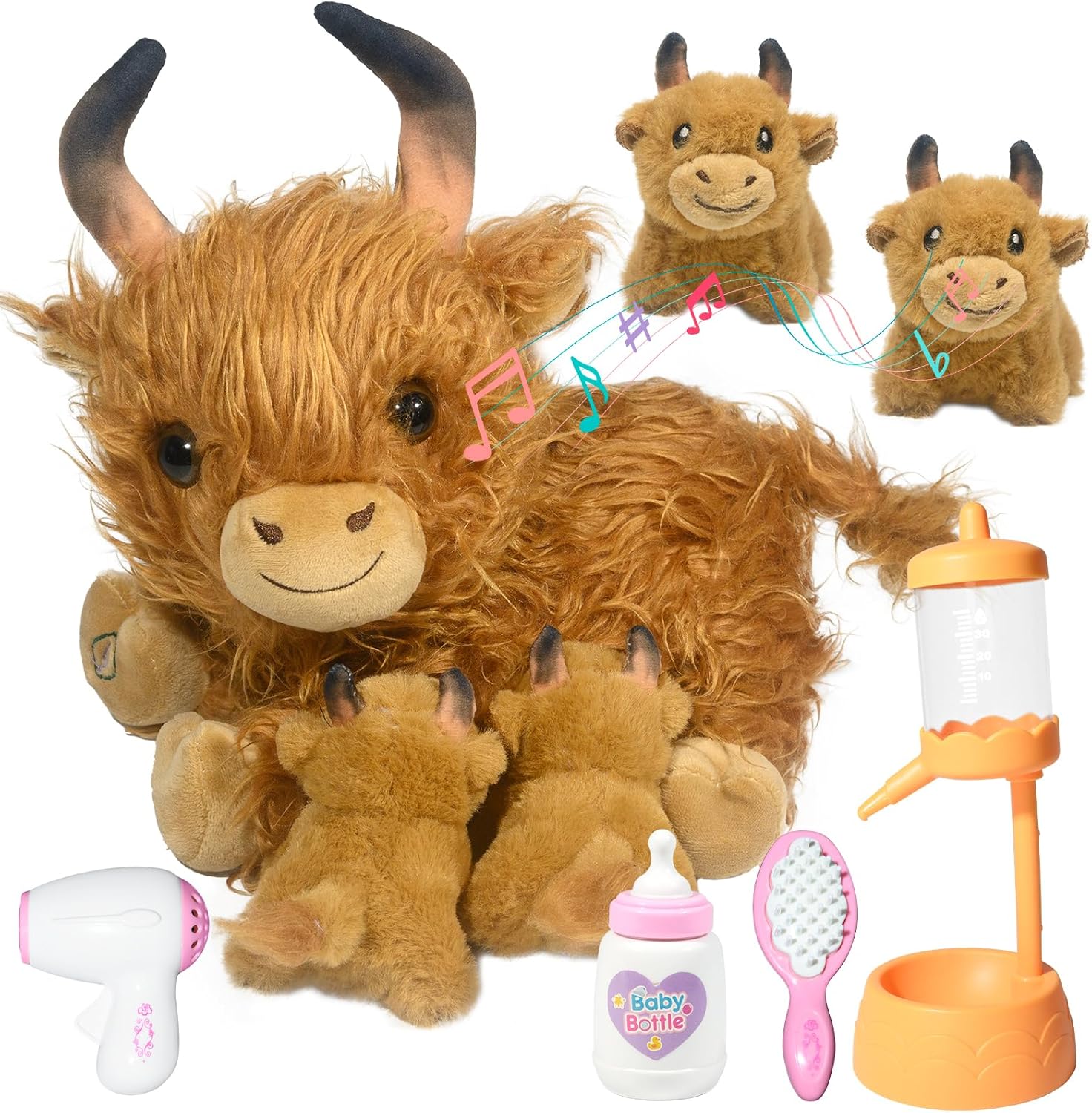 Nurturing Cow Stuffed Animal with 2 Plush Babies,Baby Stuffed for Girls and Boys Plushy Mommy Cattle with Baby Cattle for Birthday Party Favors Gifts