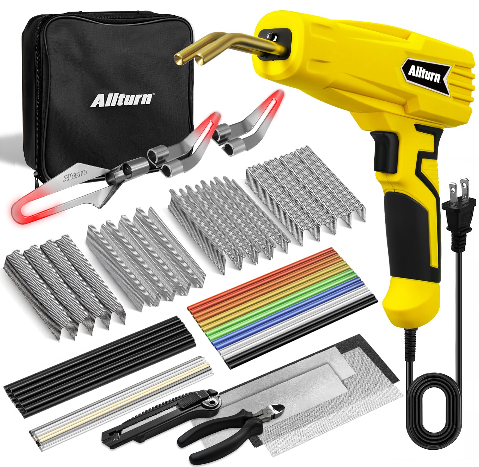 Allturn Upgraded Version 100W Hot Stapler, Plastic Welding Machine Car Bumper Repair Kit, Plier, Knifeï¼Œflat/Outside Corner/Inside Corner/Wave Staples, Welding Repairing Machine Welder Gun Repair