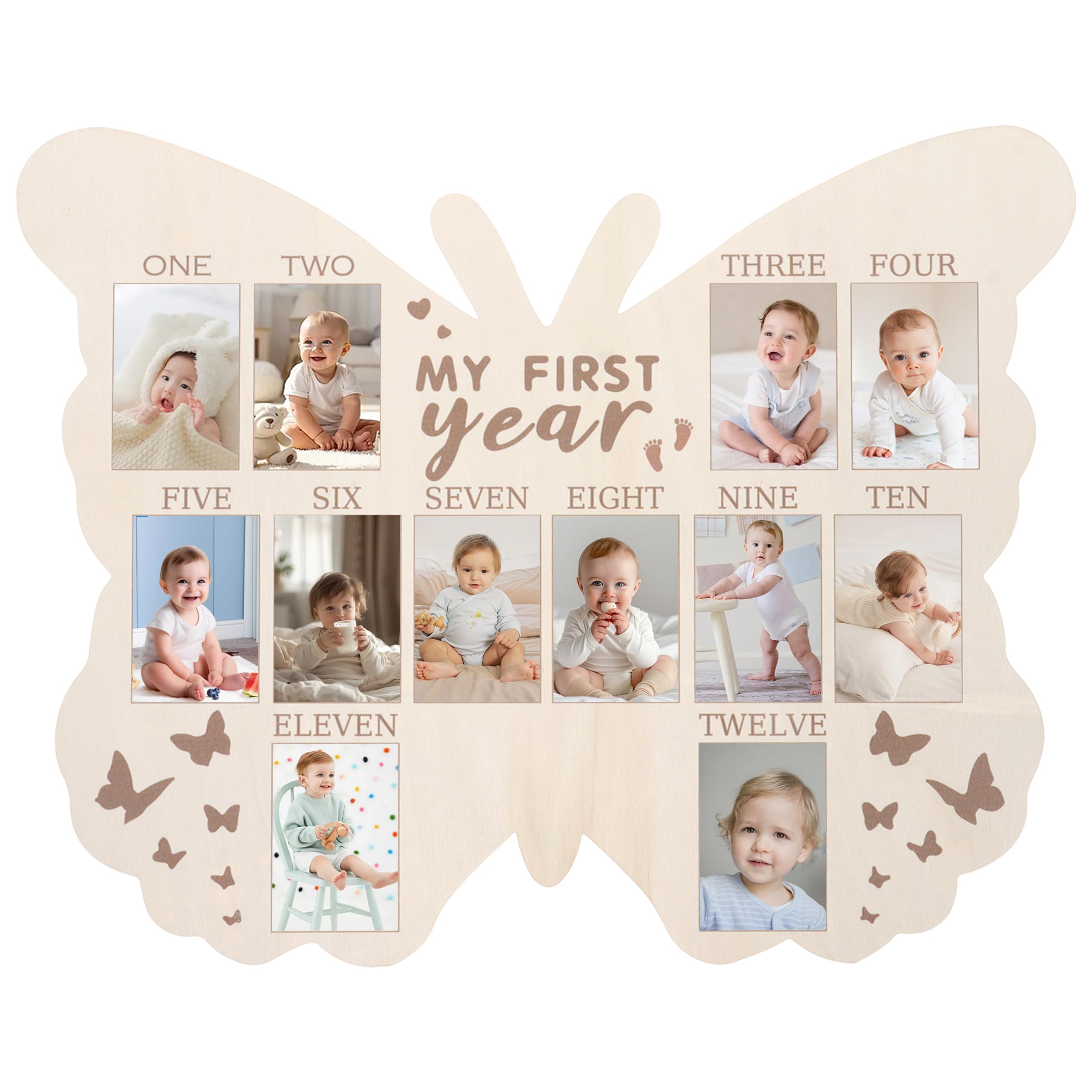 Cadre photo papillon en bois pour décorer la chambre d'enfant et afficher ses mois