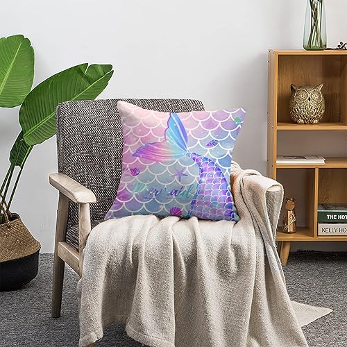 Miniatura 5 de Juego de 2 fundas de almohada decorativas de unicornio de sirena de 18 x 18 pulgadas, cuadradas, suaves, con cola de sirena, azul, para sofá, hogar,