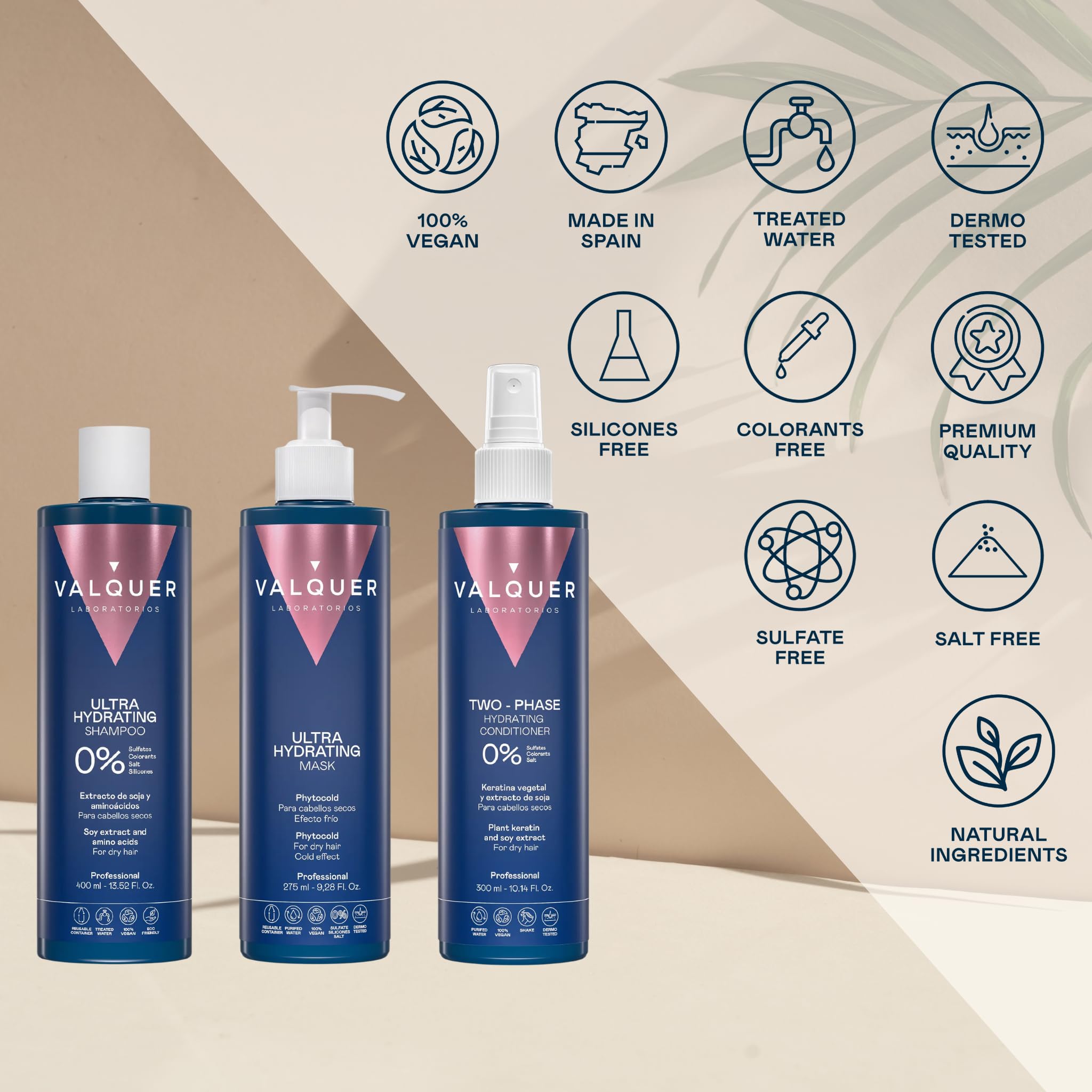 Valquer Feuchtigkeitsspendend Pack | Shampoo, Haarmaske und Conditioner