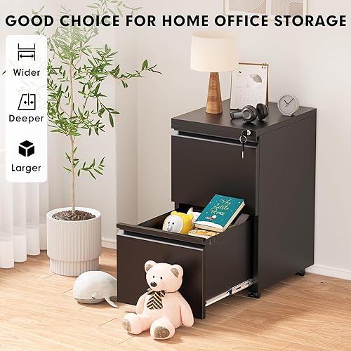 Miniatura 7 de Pataku Archivador de 2 cajones, archivadores pequeños con cerradura, archivador de metal con 2 cajones, archivadores para oficina en casa, tamaño