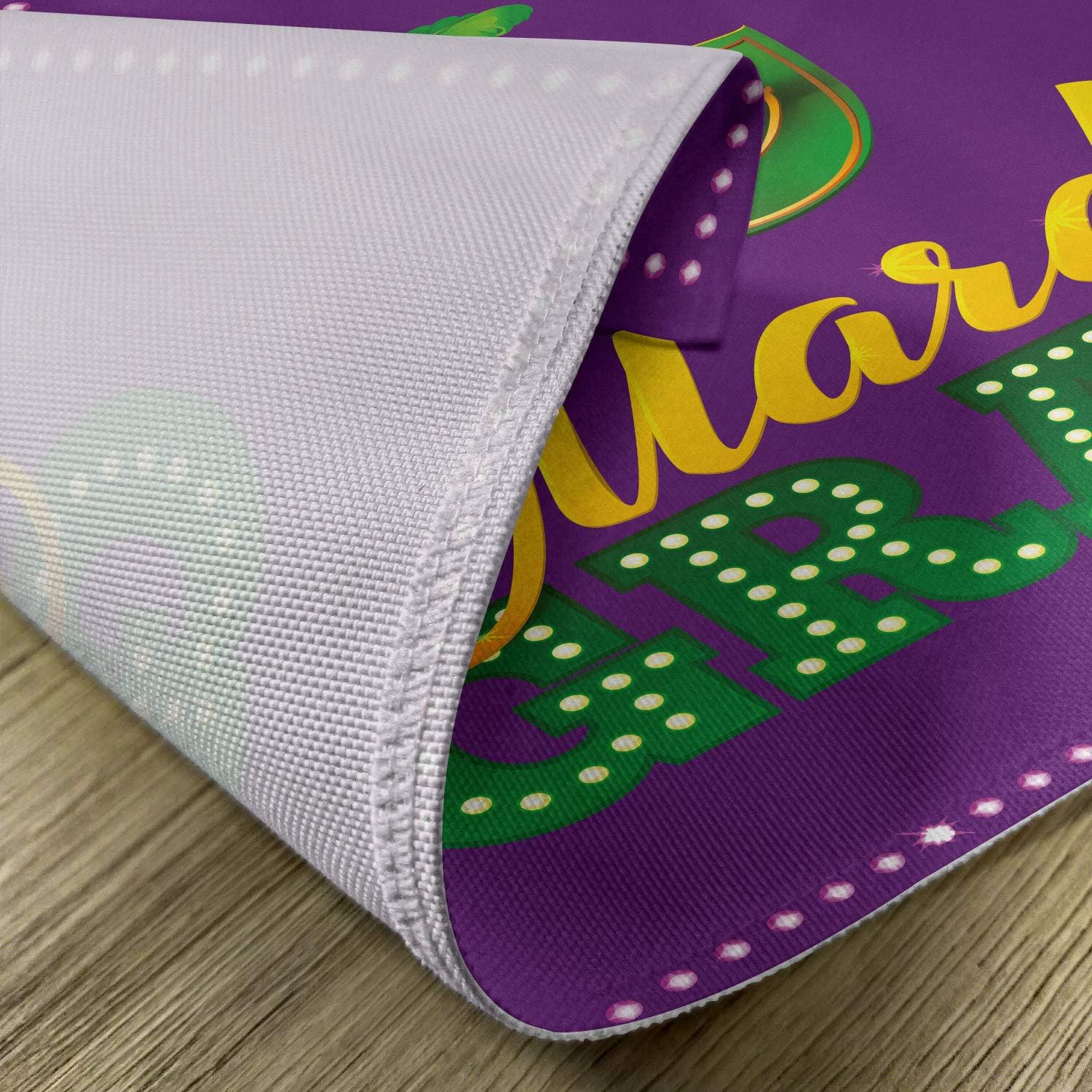 Ambesonne Mardi Gras Place Mats Set of 4, Green Colorful Feathers on Pastel Tone Backdrop Styled Calligraphy, Washable Fabric Placemats for Dining Table, Standard Size, Purple Yellow