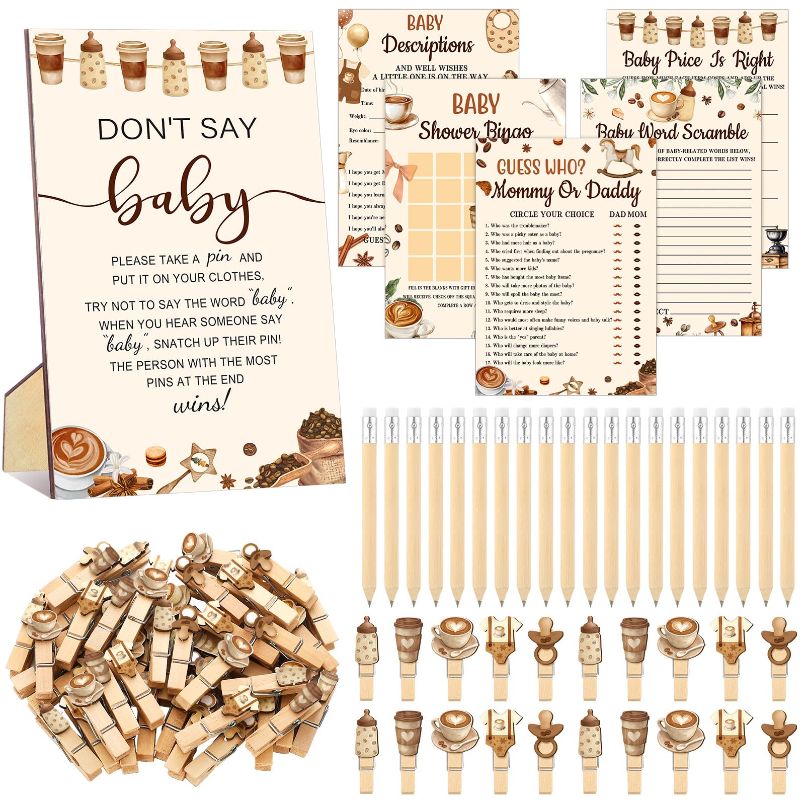 Patelai 321 Pcs Baby Shower Games Supplies, Coffee