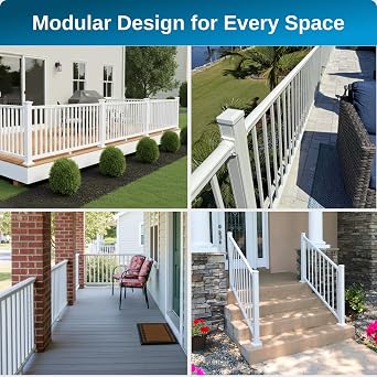 Weatherables 36 in. H x 8 ft. W Stanford Deck Railing Kit Aluminum Porch & Balcony Railing Kit with White Powder-Coated Finish, Adjustable Outdoor Hand Rail System