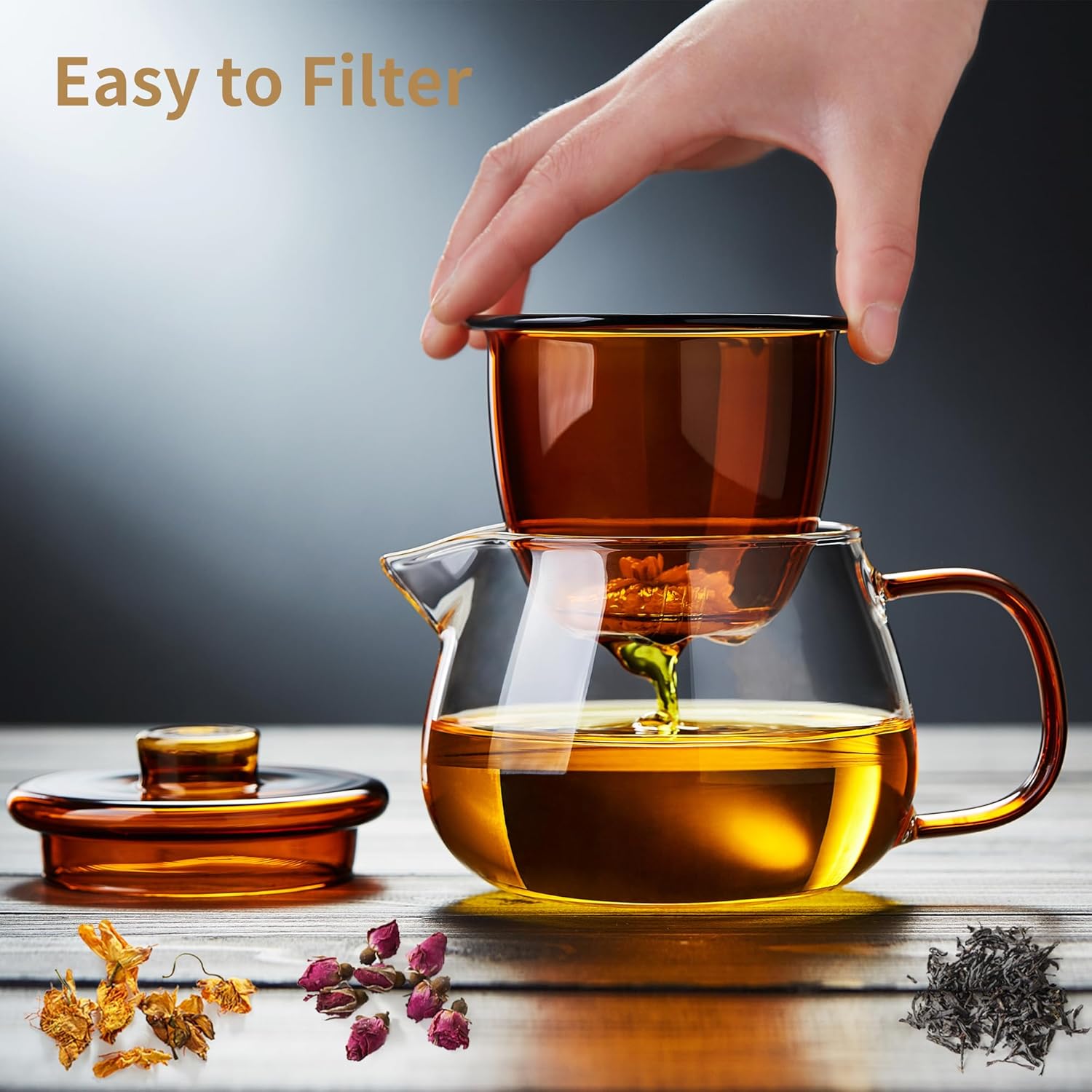 Glass Tea Pot with Infuser and Lid, Thickened Heat Borosilicate Glass Tea Kettle for Stovetop Safe, 20 fl oz