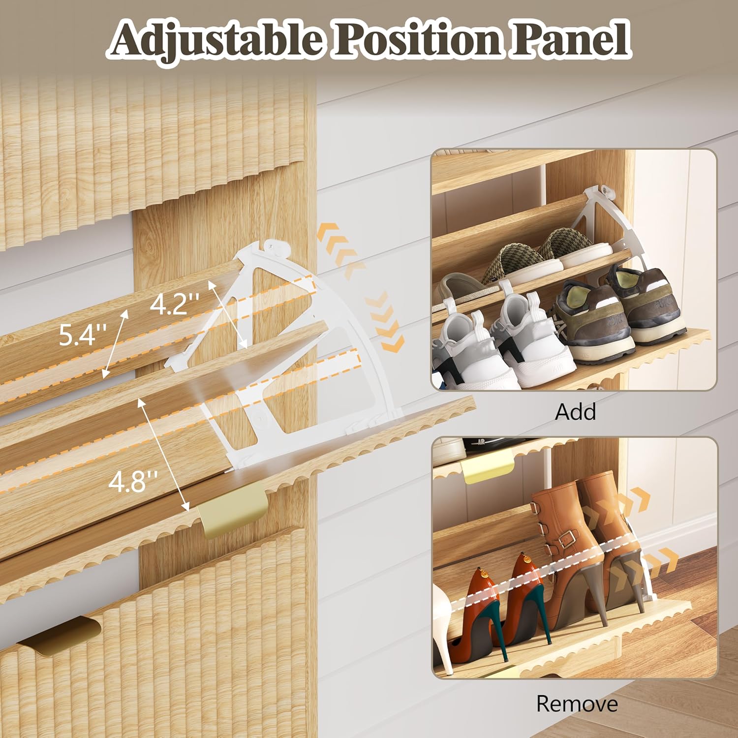 Shoe Cabinet Storage for Entryway with 3 Flip Drawers, Fluted Narrow Shoe Organizer with Wooden Legs, Freestanding Slim Shoe Storage Hidden Shoe Rack Organizer for Front Door Entrance, Oak - Image 7