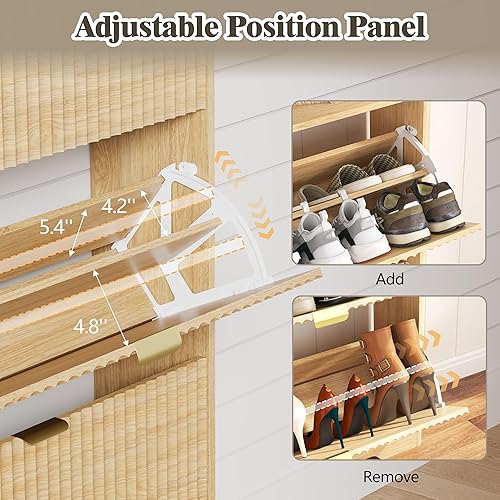 Miniatura 4 de Armario de zapatos para entrada con 6 cajones abatibles, organizador de zapatos estrecho acanalado con patas de madera, almacenamiento delgado
