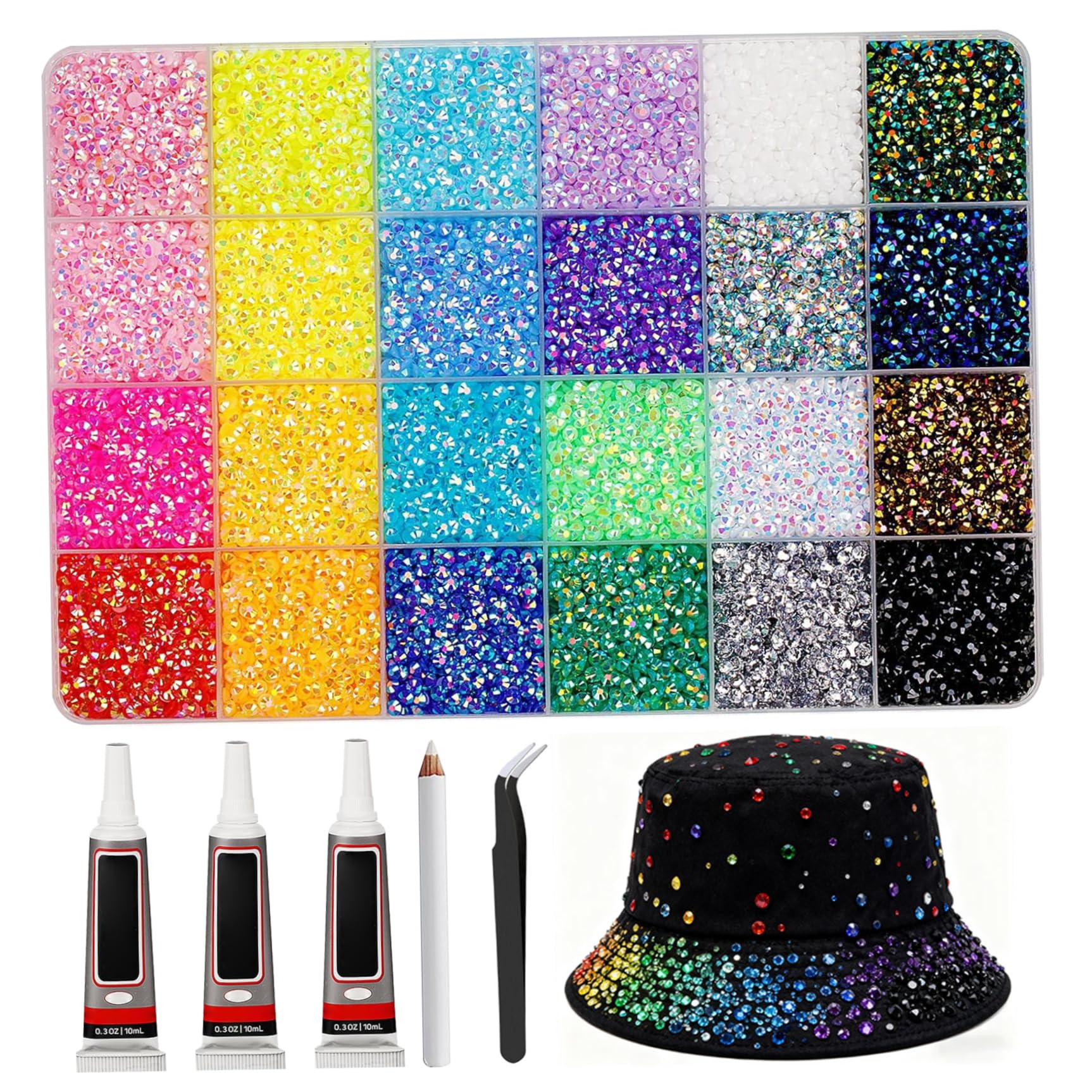 Grtheenumb 1 Set 30000Pcs Rhinestones For Bedazzling Kits, Multicolor Resin Flatback Gems For Diamond Art, Bedazzler Kit With 3Pcs 10Ml Jewelry Glue For Diy Crafting Crafts Decor