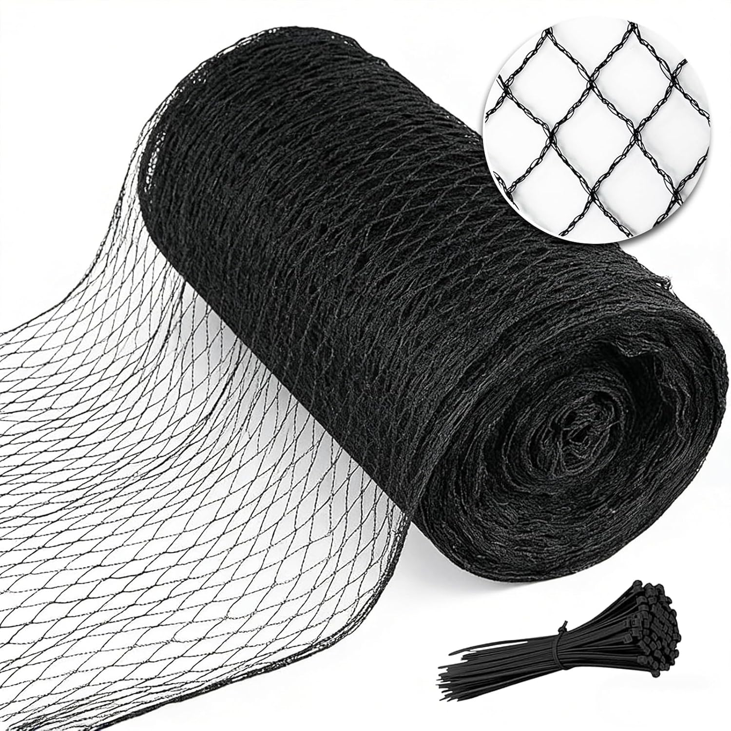 Bird Netting for Garden 7.5 x 65 FT Heavy Duty Black Garden Netting for Fruit Trees, Chicken Coop, Pond, Blueberry Bushes, Poultry & Deer Netting, HDPE Plant Protection Net Fence with Ties