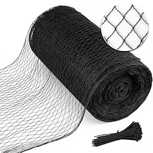 Bird Netting 25x100 FT, 1" Mesh Heavy Duty Garden Netting, Black, 50PCS Zip Ties