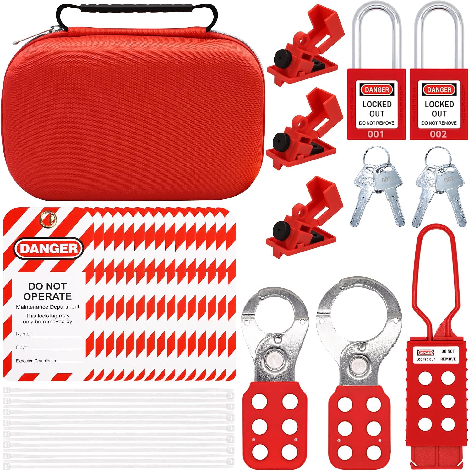 Lockout Tagout Kit for OSHA Compliance – Industrial Loto Kit with Safety Padlocks (2 Keys), Universal Electrical Circuit Breaker Locks,Group Lockout Hasps, Lock Out Tag Out Tags & Equipment Labels