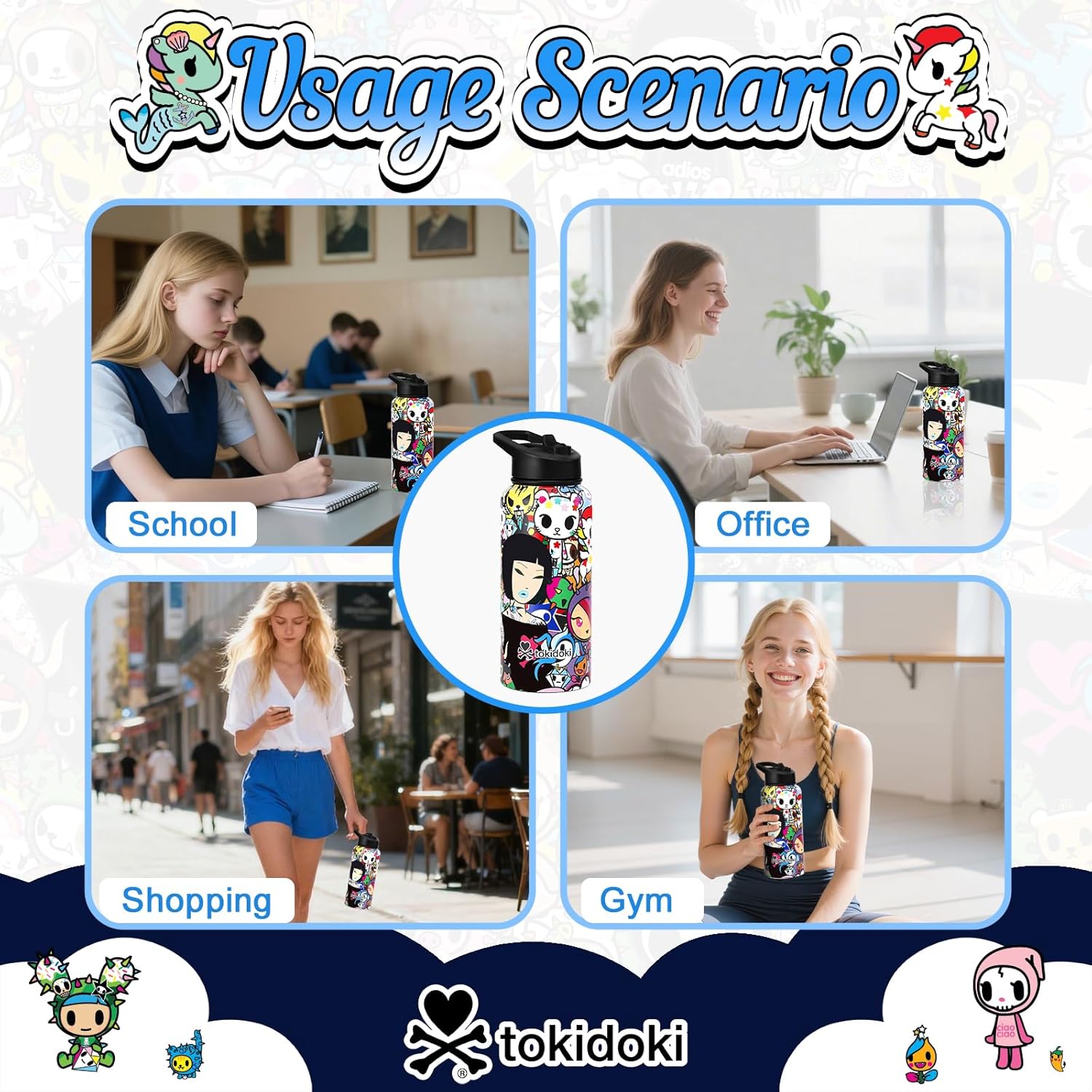 Tokidoki Unicorno Bottle 32oz Insulated Stainless Steel Water Bottle Reusable Vacuum Insulated Water Bottle Tumbler with Leak Proof Flip Bottle for Travel Office Gym (signature) - Image 7