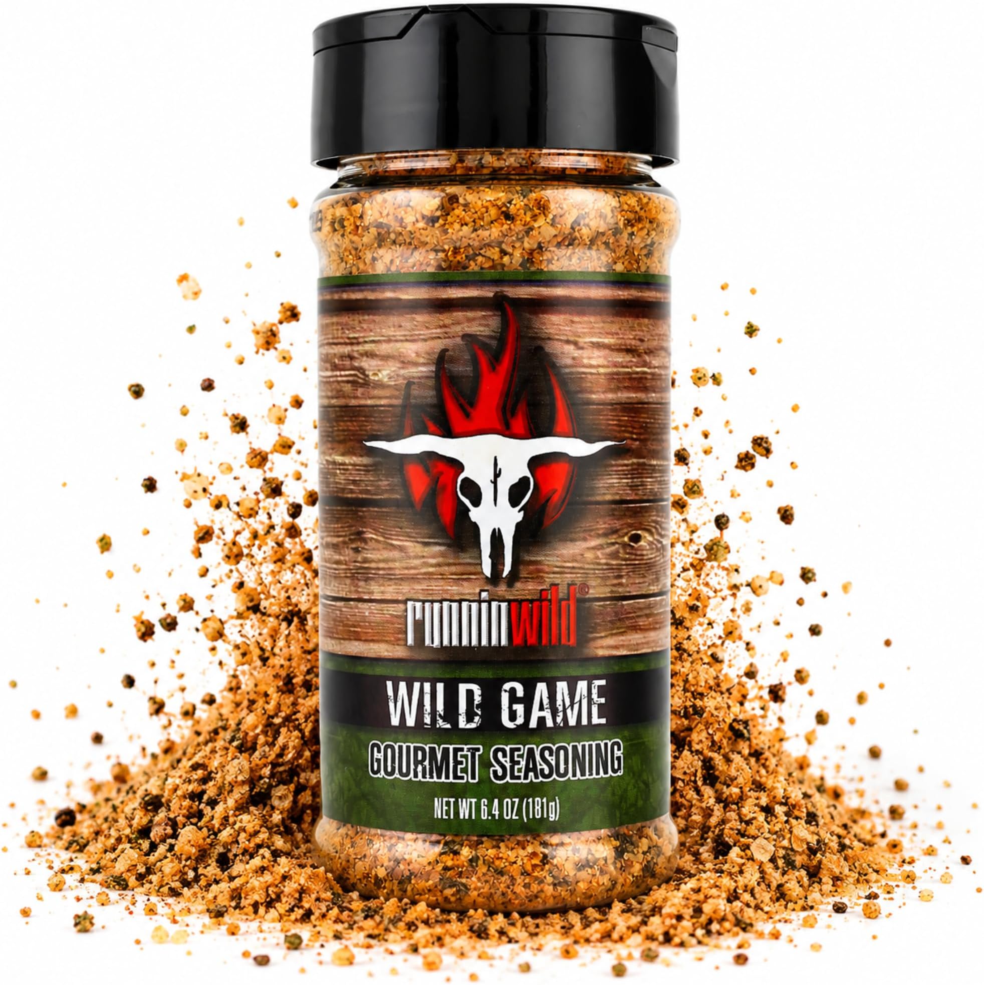 Gourmet Wild Game Seasoning | Premium Game Meat Rub for Venison, Lamb, Deer, Sausage, Jerky, Boar, Turkey, Elk, and more! | No Artificial Flavors, No MSG Added | Runnin' Wild Foods, 6.4 ounces
