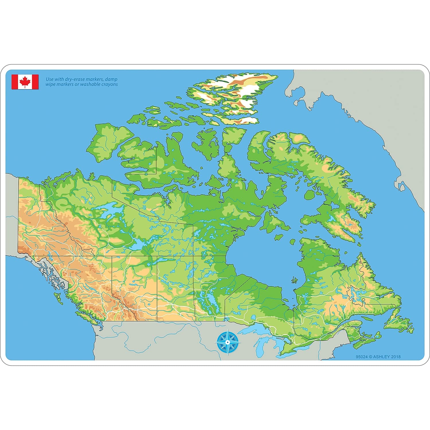 Ashley Productions ASH95024 Smart Poly(tm) Learning Mat, Canada Map Physical, Polypropylene (PP)/Paper, 12" x 17" - Image 2