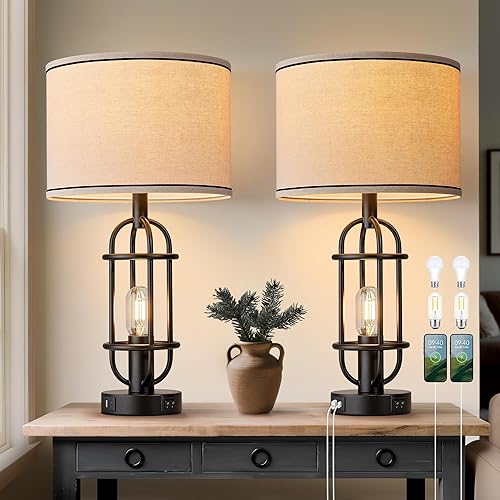 Black Table Lamps for Living Room Set of 2, 22.3"