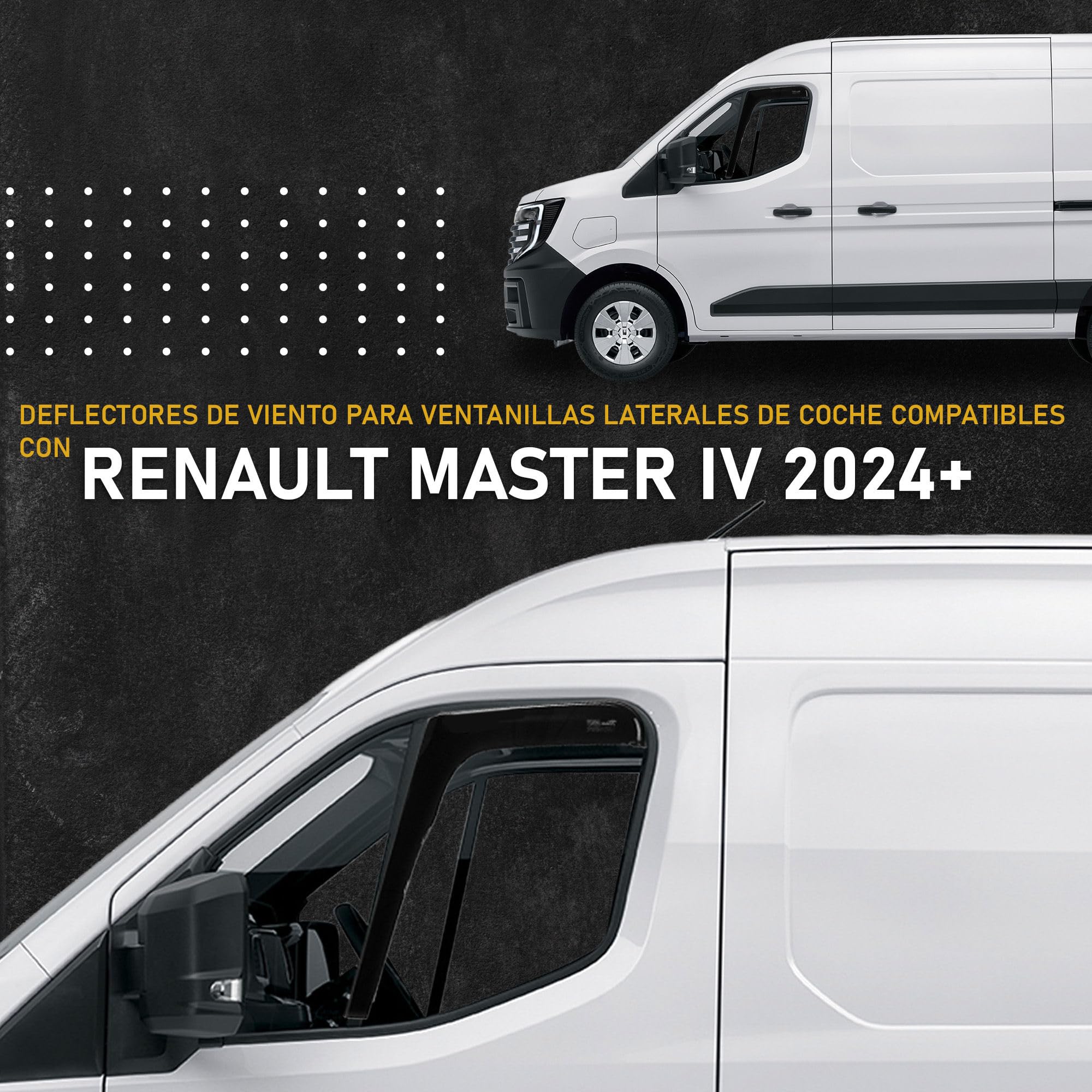 HEKO | Compatible con Renault Master 2024+; Deflectores para Ventanas Laterales; Delanteros; 2 uds.; Deflectores de Aire Antilluvia, Oscurecidos, Aerodinámicos; Instalación Rápida y Sencilla