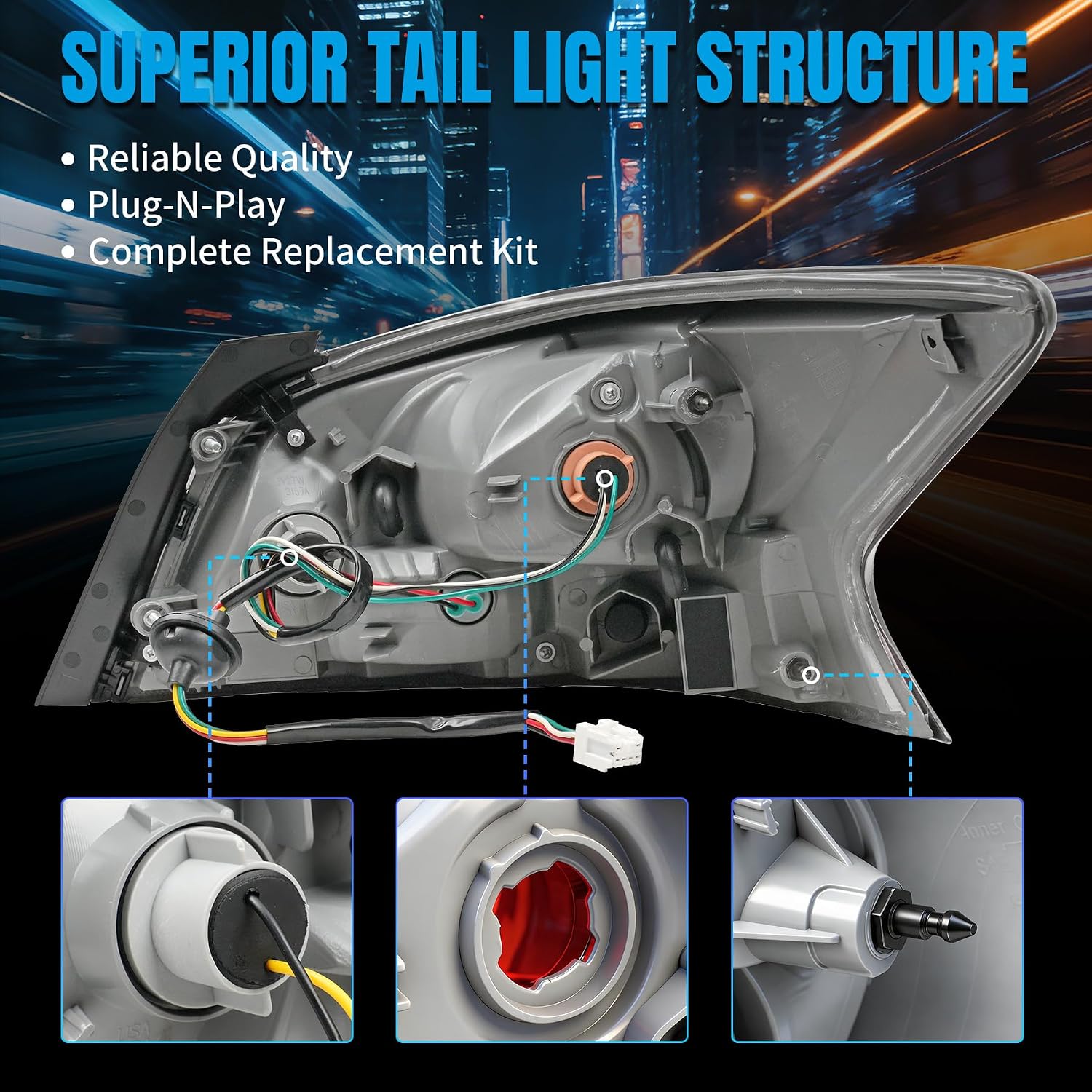 Driver Side Tail Lights Assembly Fits Nissan Altima Taillight 2013 2014 2015, Left Rear Brake Lamp Lens Taillights with Bulb and Harness - Factory Style