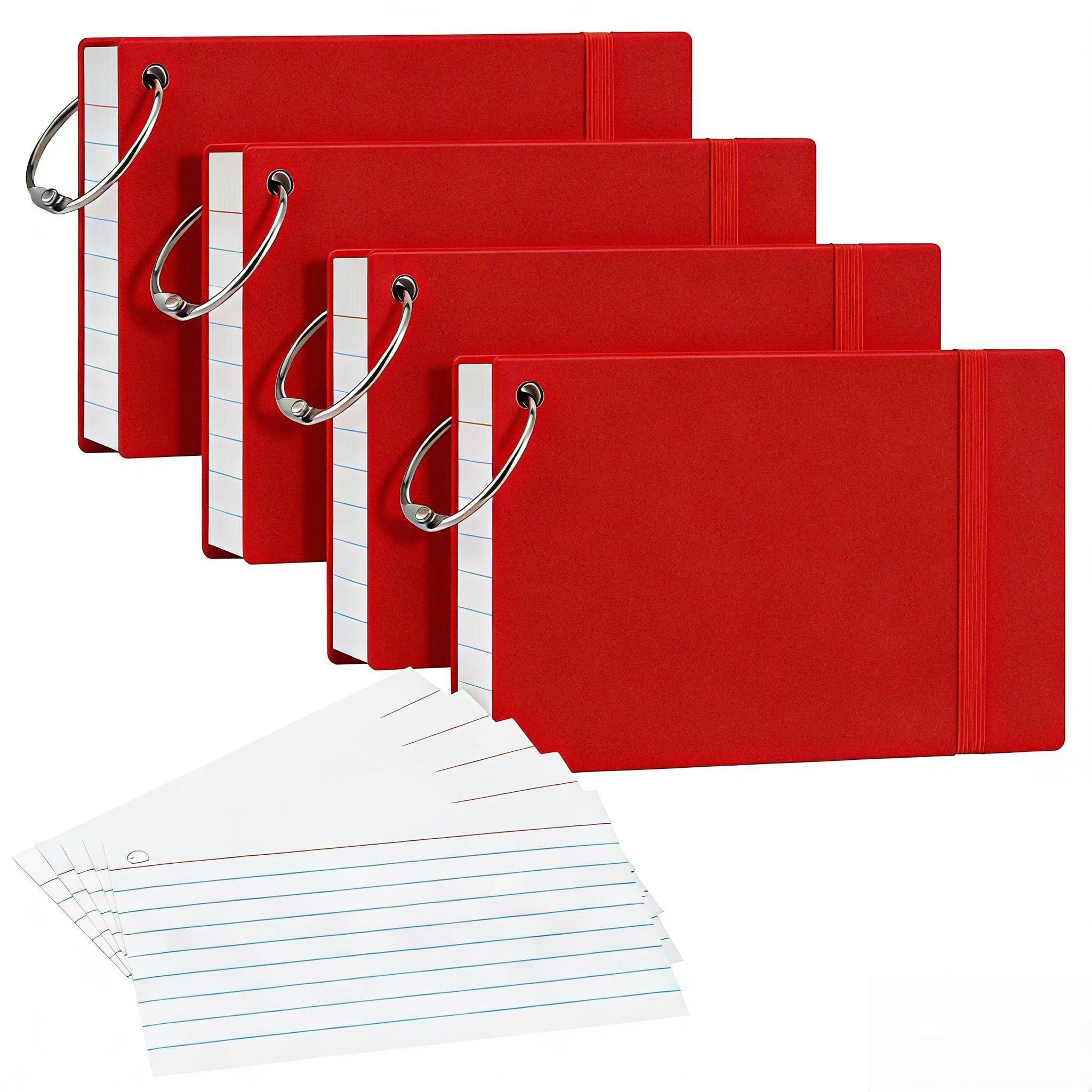 NEEWAY Heavyweight Ruled Index Cards 3x5, 200 Count Flash Cards with Rings and Cover, White Note Cards Lined for Home, Office (Red)