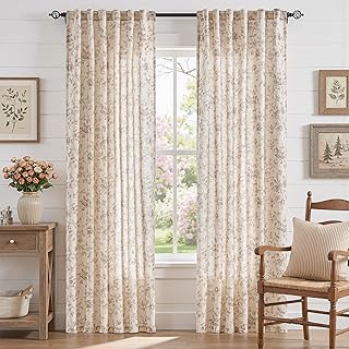jinchan Amlie Linen Floral Curtains 84 inch Length Curtains for Living R...