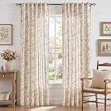 jinchan Amlie Linen Floral Curtains 84 inch Length Curtains for Living Room Bedroom Farmhouse Country Decor Drapes Light Filtering Window Treatment Back Tab Rod Pocket 2 Panels Taupe