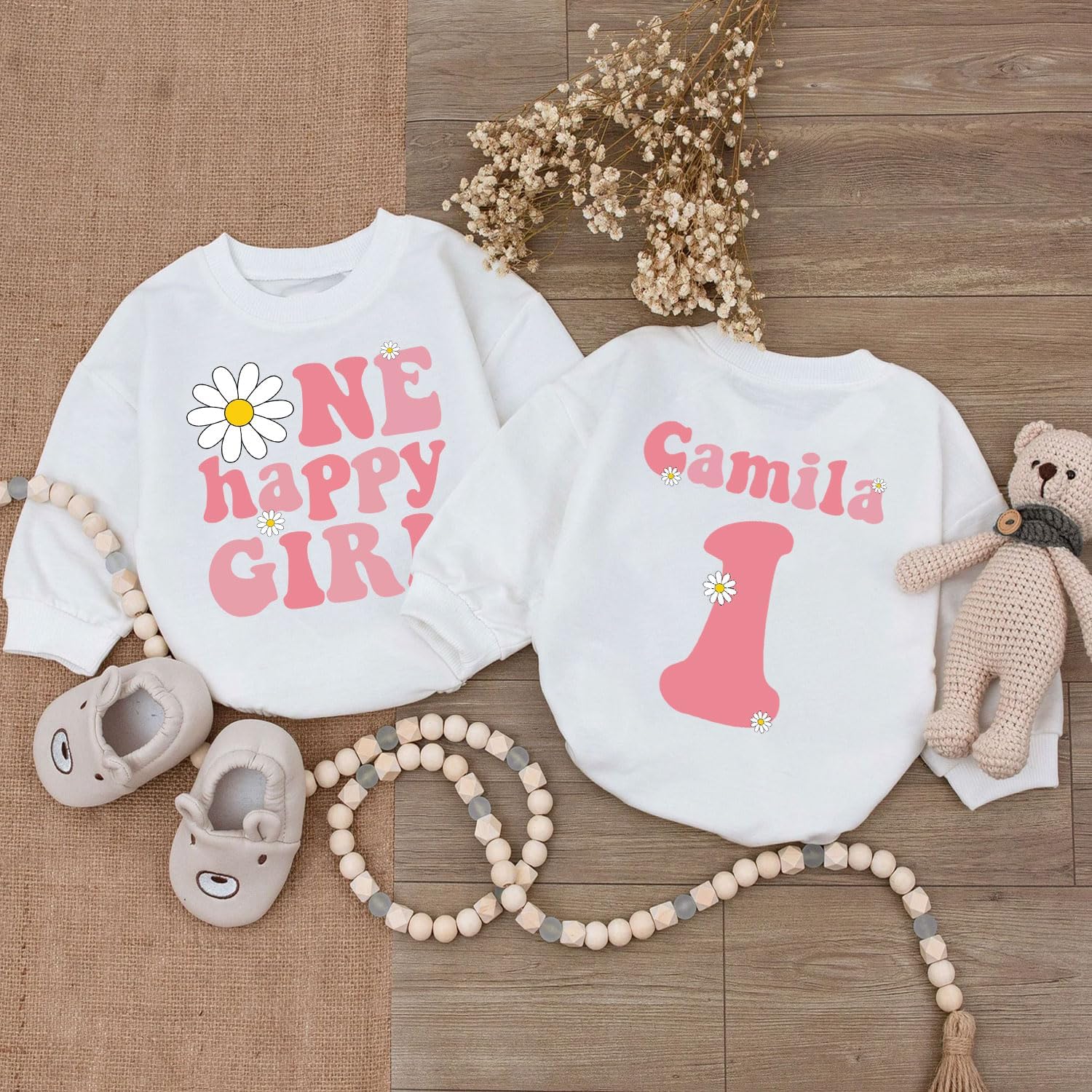 Personalized Birthday Girl Romper Donuts Graphic, 1st Birthday Girl Outfit, First Birthday Outfit Girl - Image 2