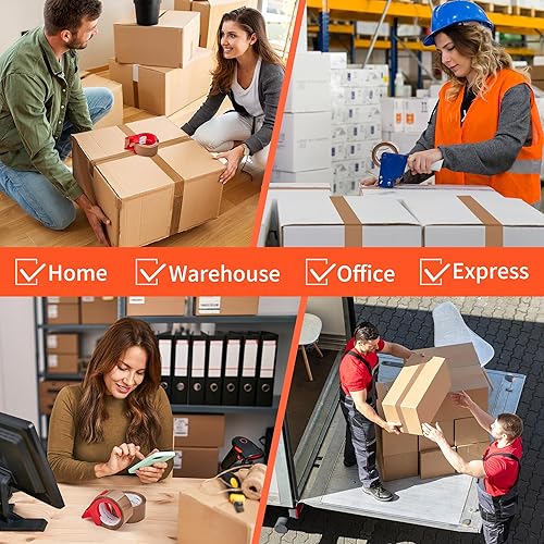 Miniatura 7 de JARLINK 6 rollos de cinta de embalaje marrón con dispensador, repuestos de cinta de embalaje resistente para envíos de envíos de envío, 2.6 mil de