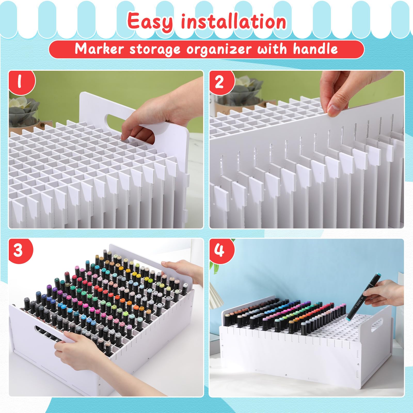 Markerstift-Organizer, Kunstmarker-Aufbewahrungsregal für Buntstifte, Bleistifte, Pinsel, verstellbar, Bastelbedarf, Aufbewahrung für Schreibtisch-Organizer (300 Fächer)
