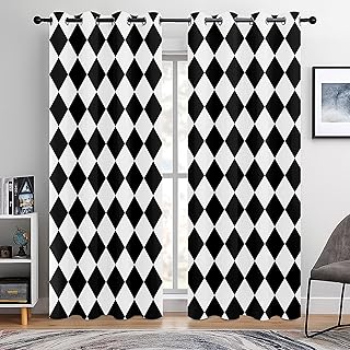 Black and White Diamond Pattern Blackout Curtains for Living Room, Moder...