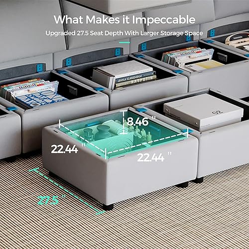 Miniatura 2 de LINSY HOME Rubik III - Sofá modular de gran tamaño, 6 asientos con otomano convertible en forma de U, sofá cama modular con almacenamiento, todas