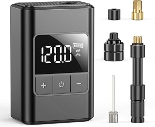 Electric Air Pump, 120 PSI Battery Operated Air Pump, Rechargeable Air Compressor with 4 Adapter Type C Portable Battery Operated Compressor 1300mAh Digital LED Display for Motorcycle/Bike/Ball