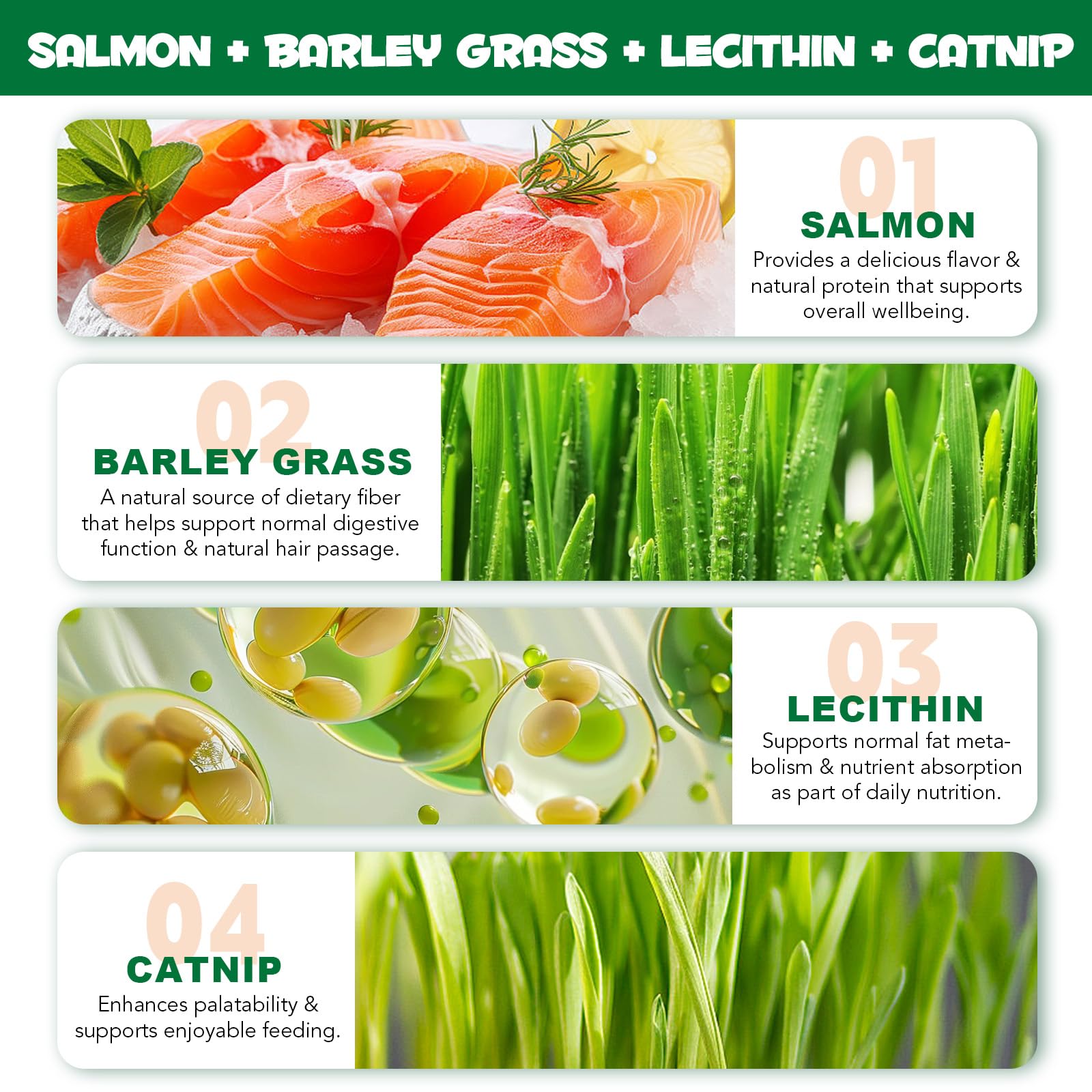 Golosinas de Hierba para Gatos 180g, Golosinas con Catnip para Gatos - Snacks para Ayuda con las Bolas de Pelo y Cuidado Dental, Fibra Natural para la Digestión, Textura Crujiente para Limpieza Dental