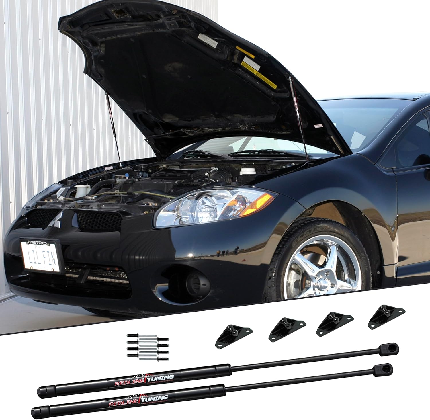 Redline Tuning 21-30008-02 Hood Quicklift Plus System Compatible with Mitsubishi Eclipse 2006-2012 (All Black Components)