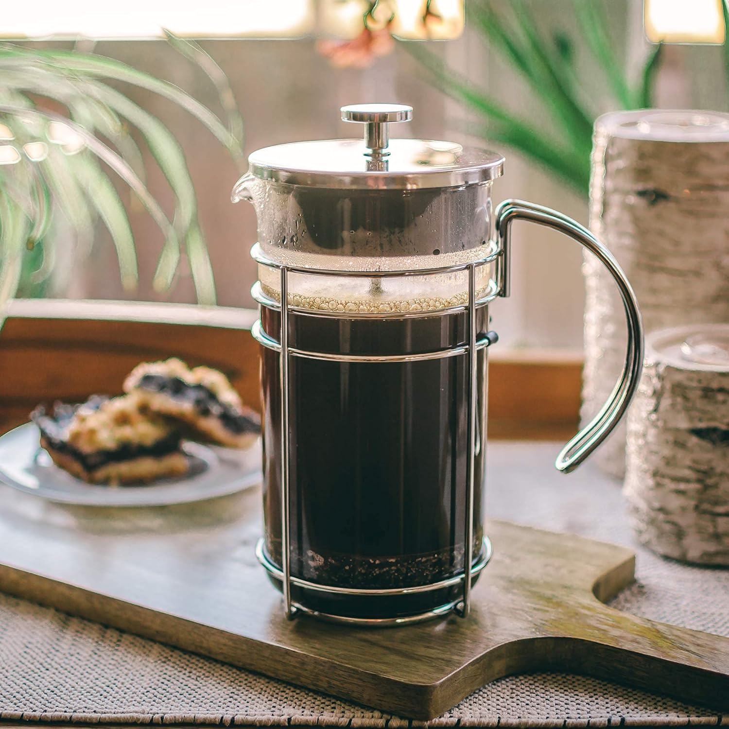 GROSCHE Madrid French Press coffee maker or tea press (34 fl oz) and Cyprus Double Walled glass mug (16 fl oz) bundle