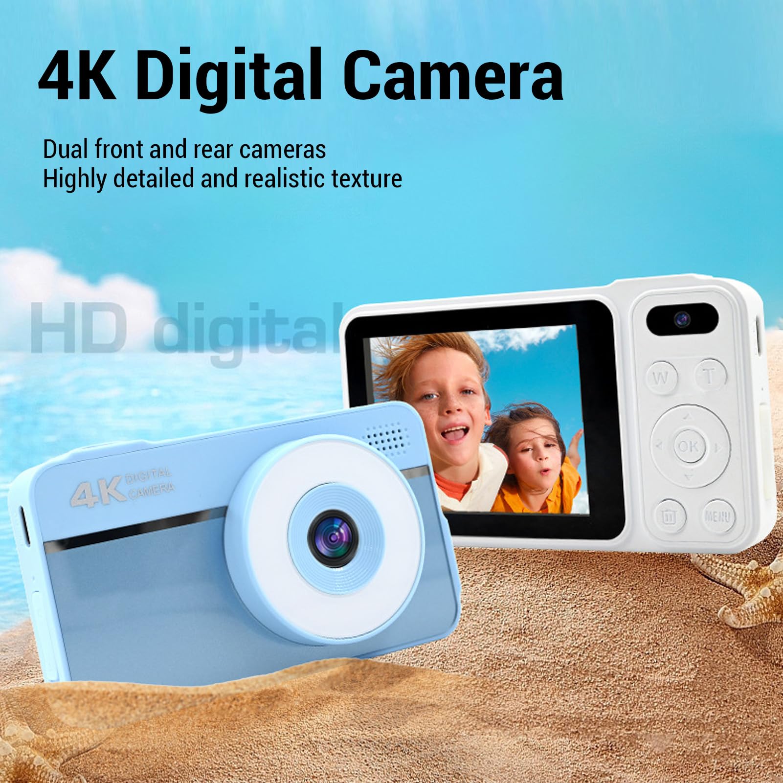 Fotocamera Digitale 4K per Fotografia, Fotocamere Vlogging HD da 50 MP con Fotocamera da Viaggio per Adolescenti per Adolescenti a Doppio Lente Schermo da 2,8 Pollici per (BLUE)