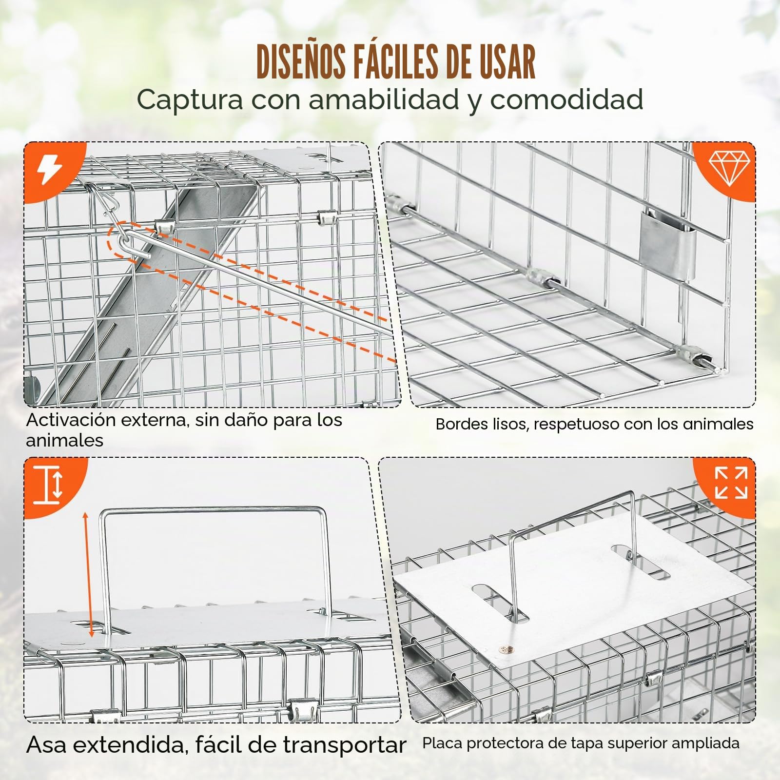 VEVOR Trampa para Animales 610x203x203 mm Jaula Plegable para Trampa para Gatos Alambre Galvanizado sin Crueldad con Asa Trampa para Conejos, Gatos Callejeros, Ardillas, Mapaches, Marmotas, Zarigüeyas