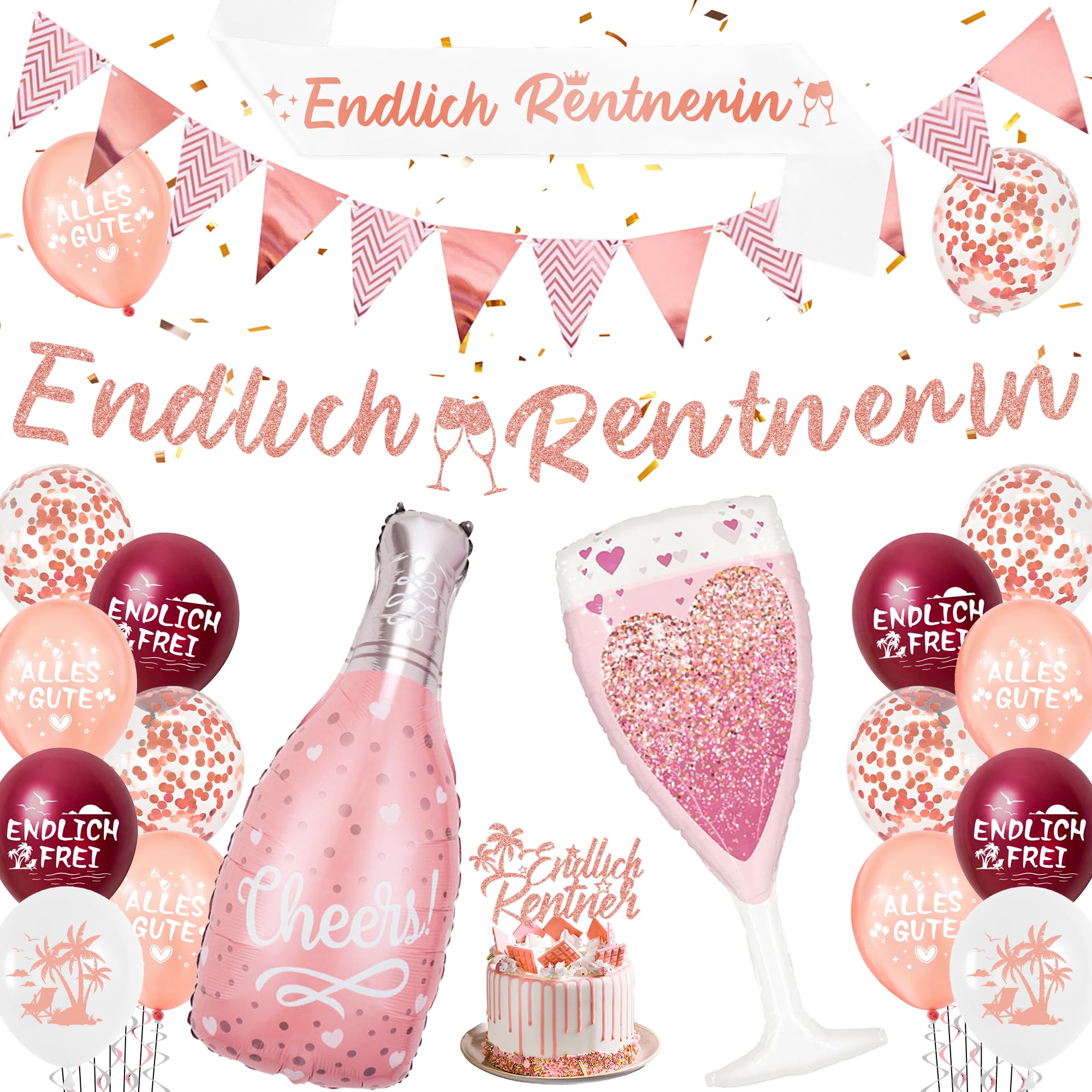 Xietaea Rente Deko Set, Roségold Ballons Endlich Rentnerin Banner