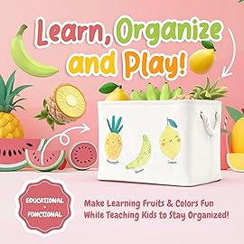 DECOMOMO Toy Storage Baskets for Shelves - 40L Kids Storage Bin for Nursery Dcor, Baby, Laundry, Toys (Fruit Print, XXL - 3 Pack)