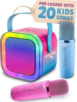 Move2Play, Karaoke Machine for Kids | Includes 20+ Kid Songs | 2 Microphones | Connect with Bluetooth | 3, 4, 5, 6, 7+ Year Old Gift | Toy for Girls, Boys, Toddler | Birthday Present