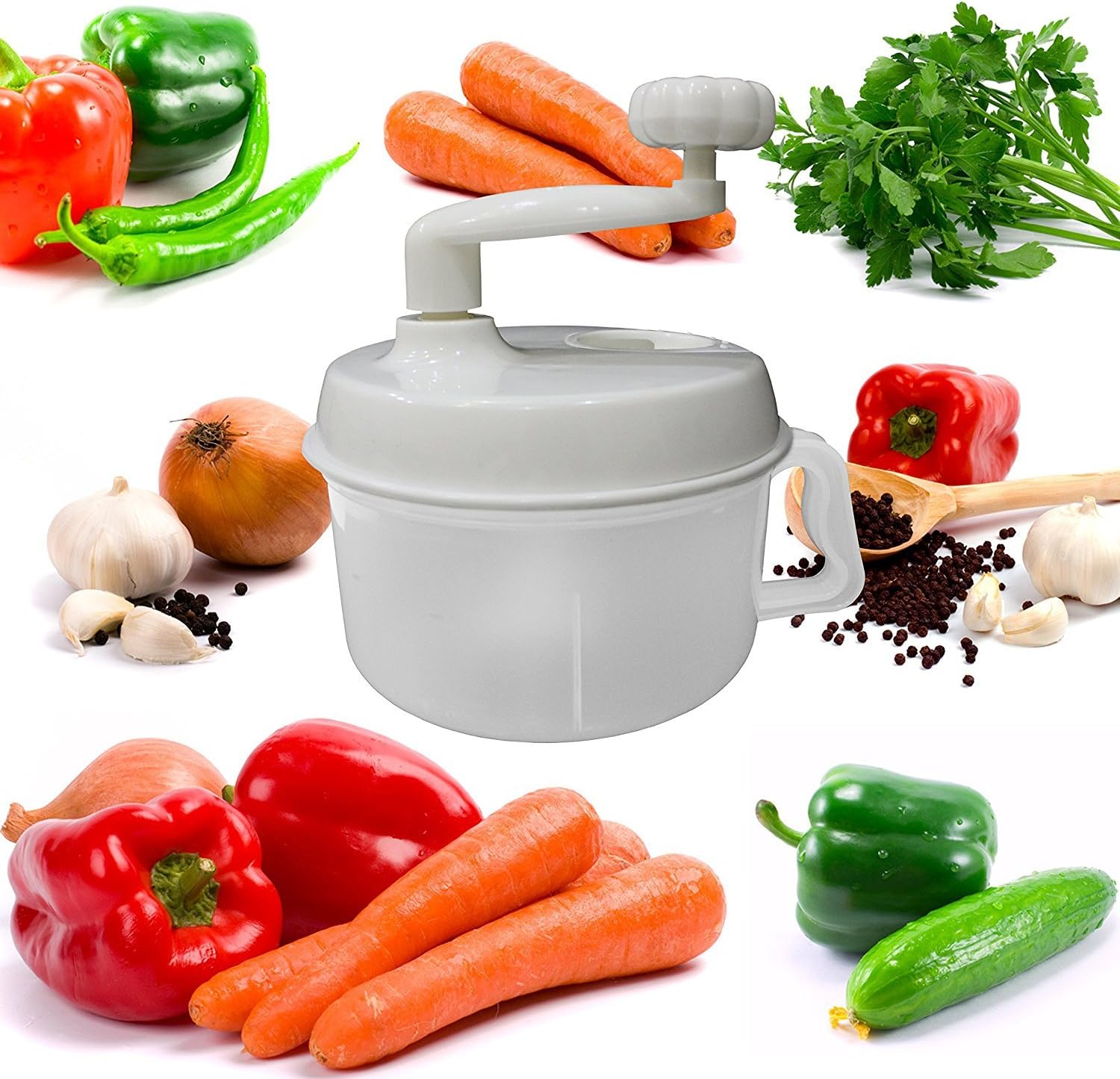 Food Chopper: Powerful Manual Hand Held Chopper, Blender, Mixer And Processor, Slicer, to Chop Meat Food, Nuts, Herbs, Onions, Fruits, Vegetables, For Your Professional Salad Kitchen Tools & Utensils